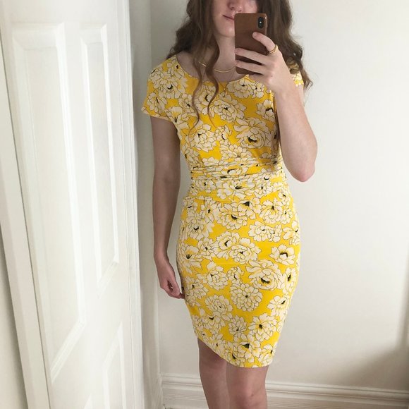 Genny Dresses & Skirts - Vintage Genny 100% Silk Yellow Floral Dress Italy